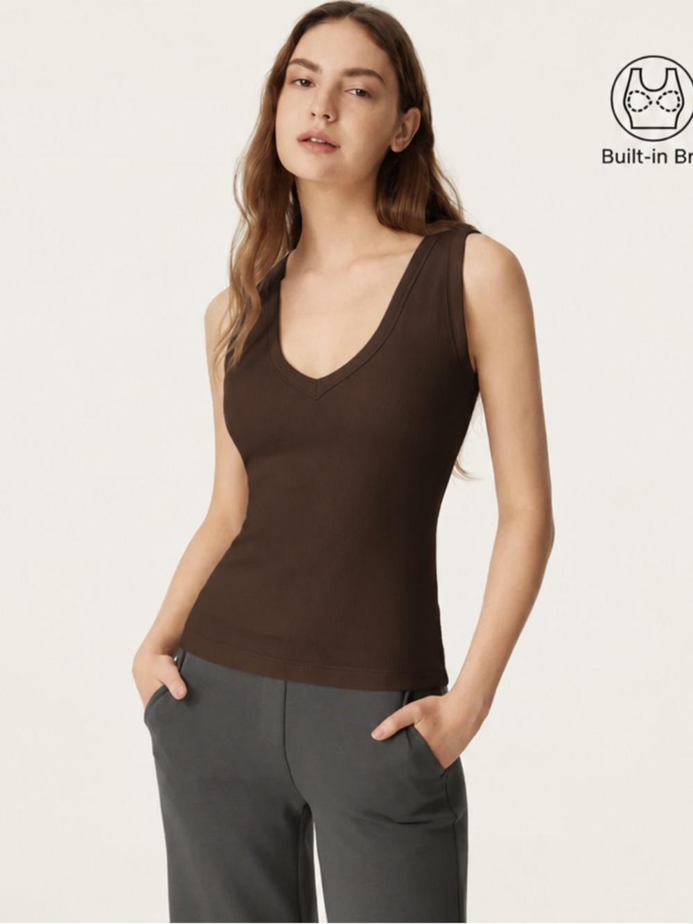 NWT OGL Cotton Air Stretchy V-Neck Airy Bra Tank Chocolate Brown Size Small